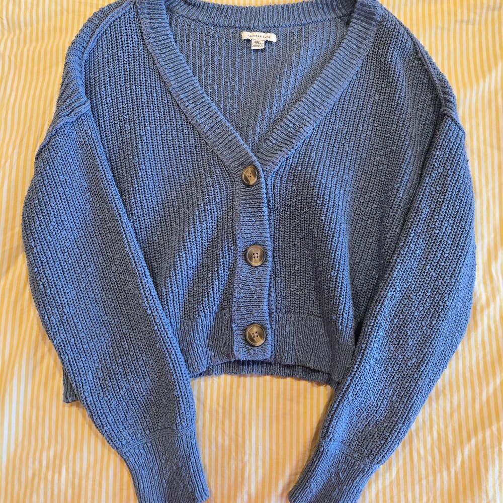 AMERICAN EAGLE | Blue V-Neck Cardigan | Cotton Blend | Oversized Medium